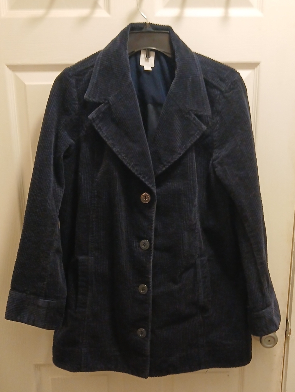 J. Jill Navy Corduroy Button-Front Trench Coat